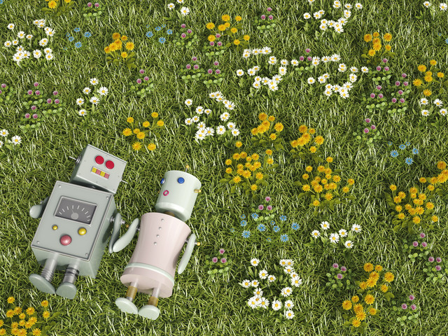 Männlicher und weiblicher Roboter auf einer Blumenwiese, 3D-Rendering Lizenzfreies Stockfoto Männlicher und weiblicher Roboter auf einer Blumenwiese, 3D-Rendering
Lizenzfreies Stockfoto