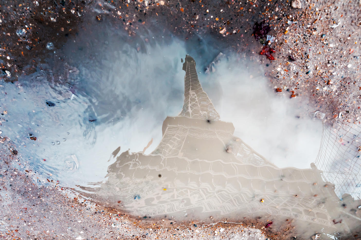 France, Paris, water reflection of Eiffel Tower in a puddle
Royalty free image