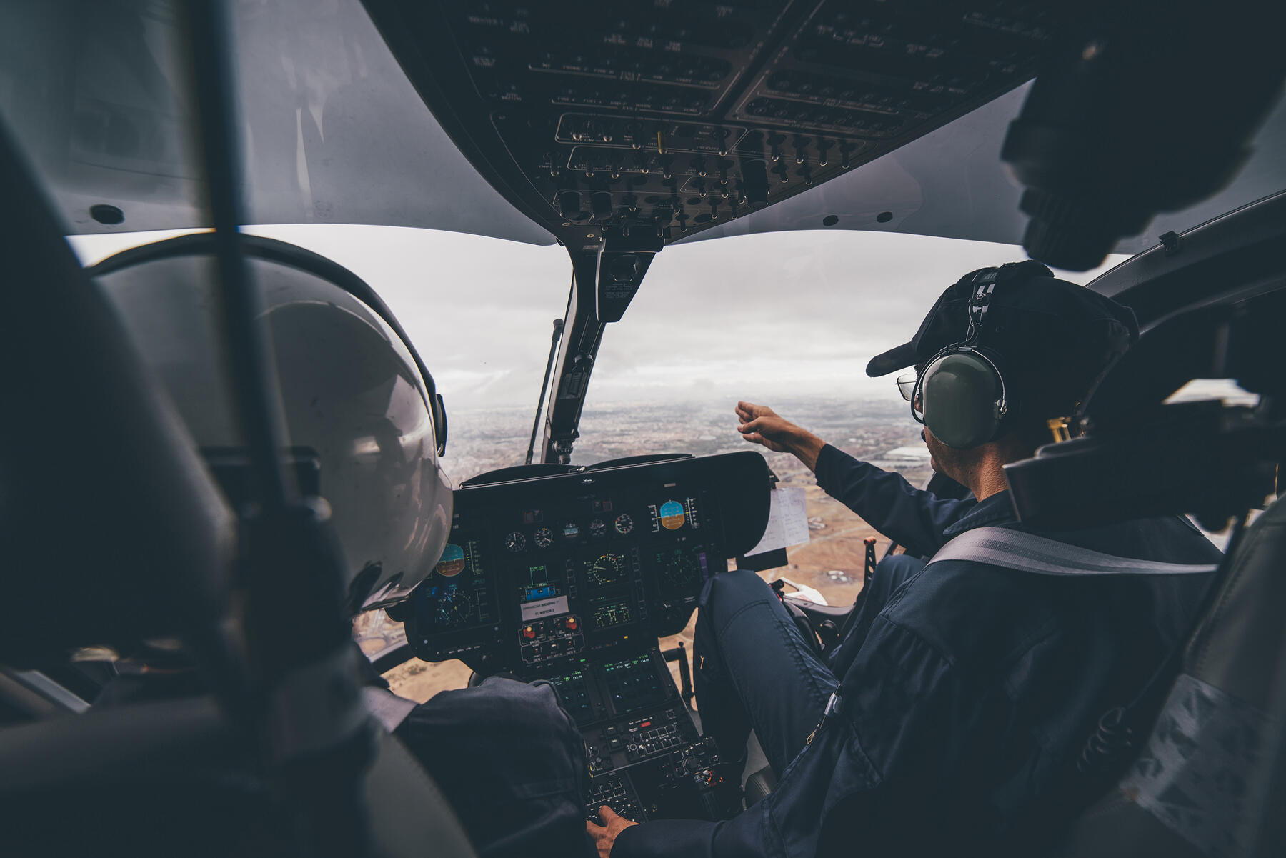 stock image, royalty-free, Police pilot during the helicopter flight