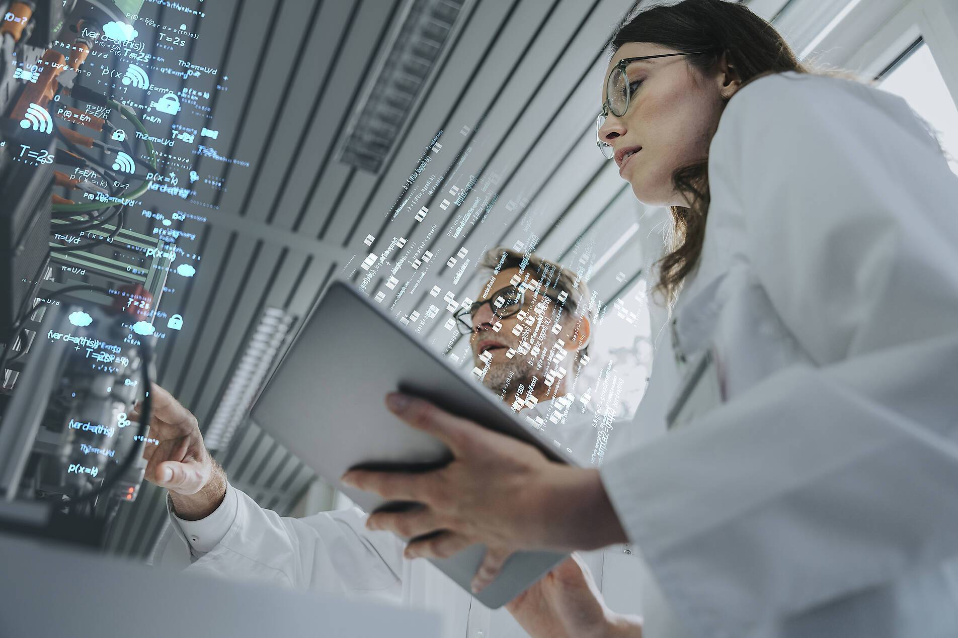 stock image, royalty-free, Industry 4.0, the engineers work networked on a project.