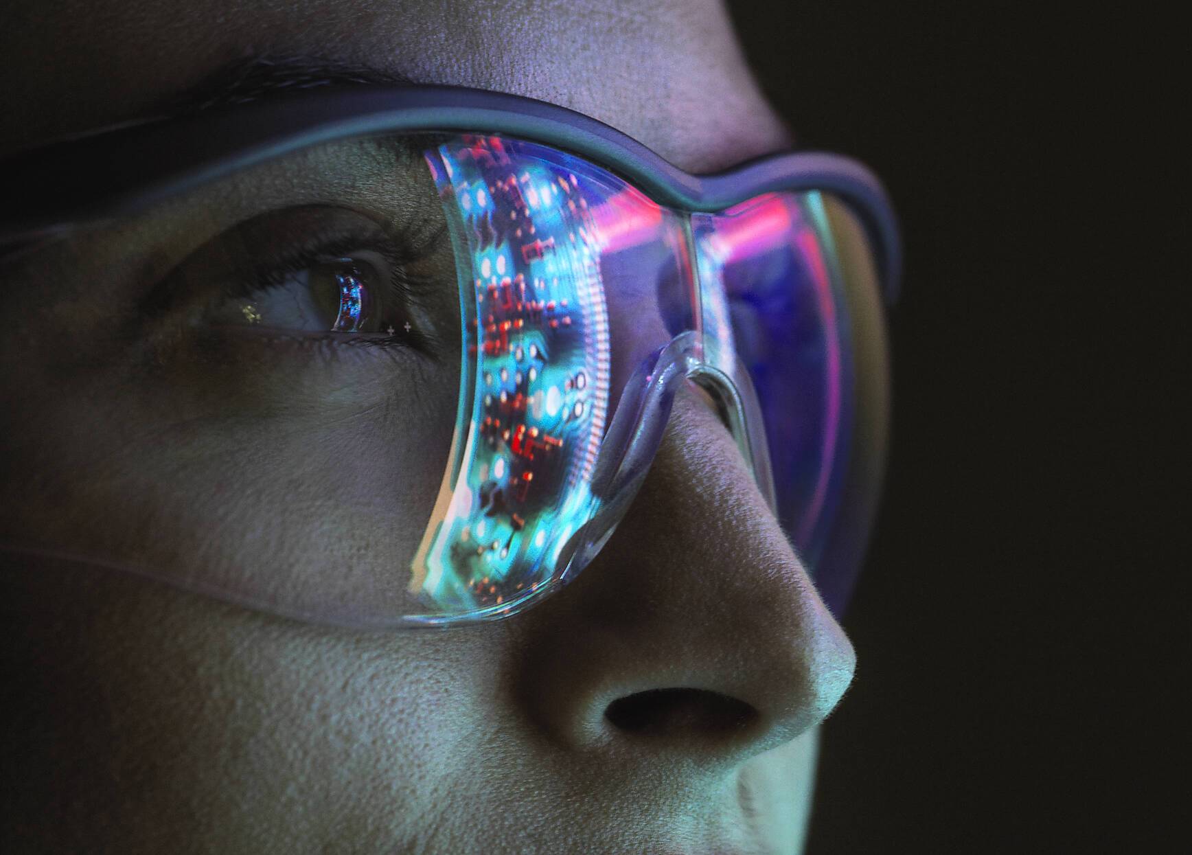 stock image, royalty-free, Reflection of a circuit board on glasses
