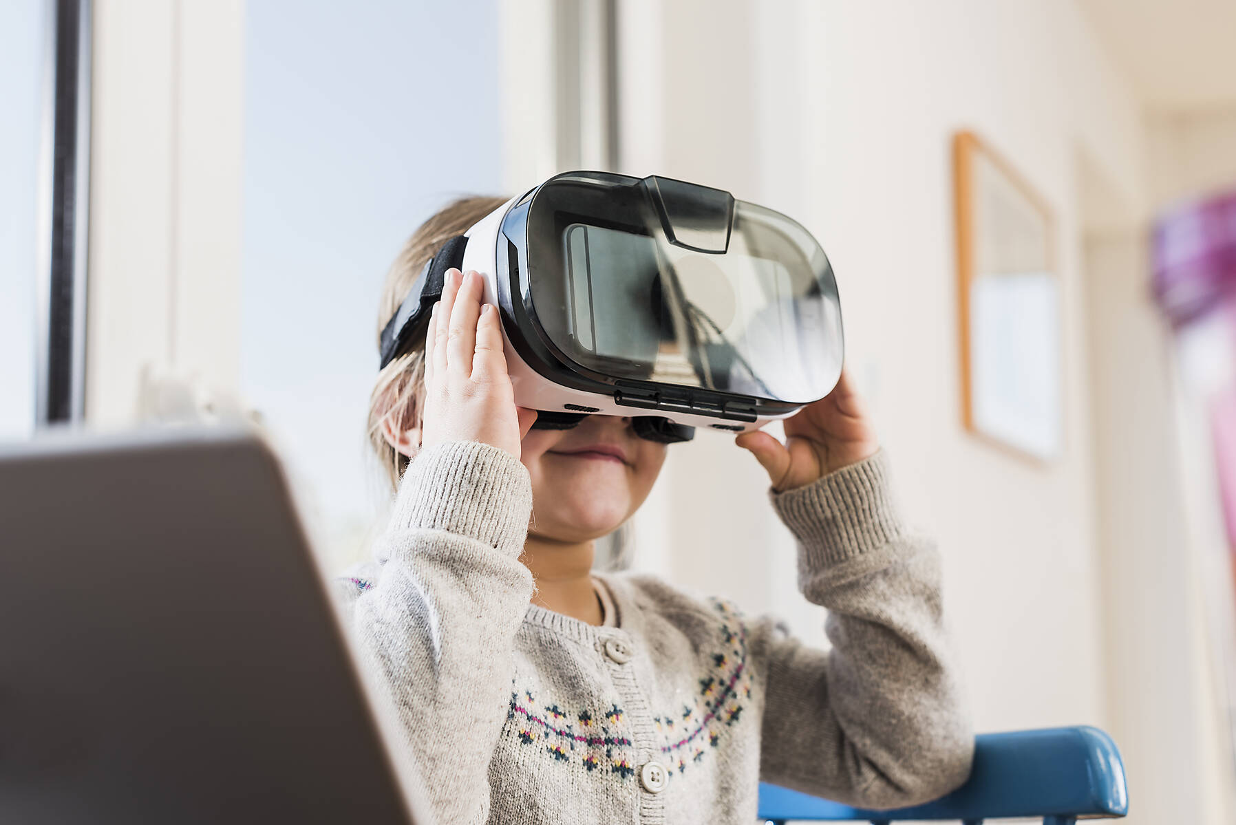 royalty-free, stock image, girl with virtual reality glasses