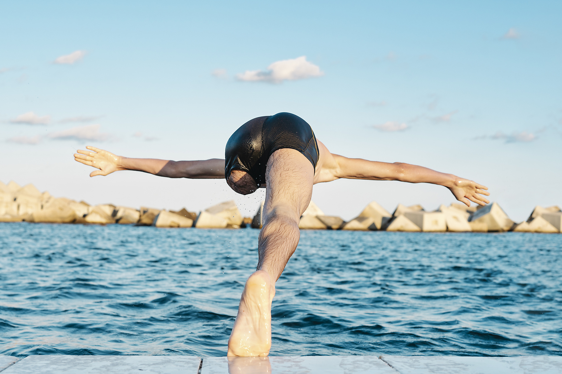 Stock image, royalty-free, Joan Corominas, barcelona, Catalonia, Spain. Swimmer training in the sea