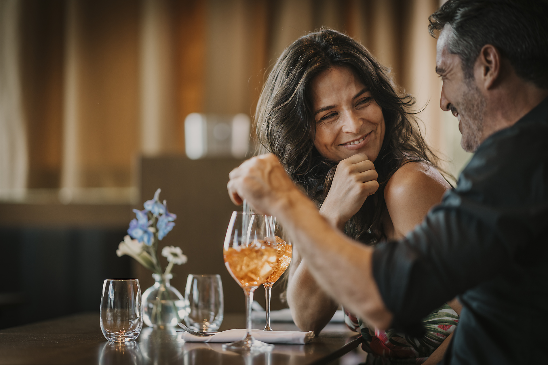 stock image, royalty-free, westend61, malte jäger, Happy mature couple enjoying drink in restaurant