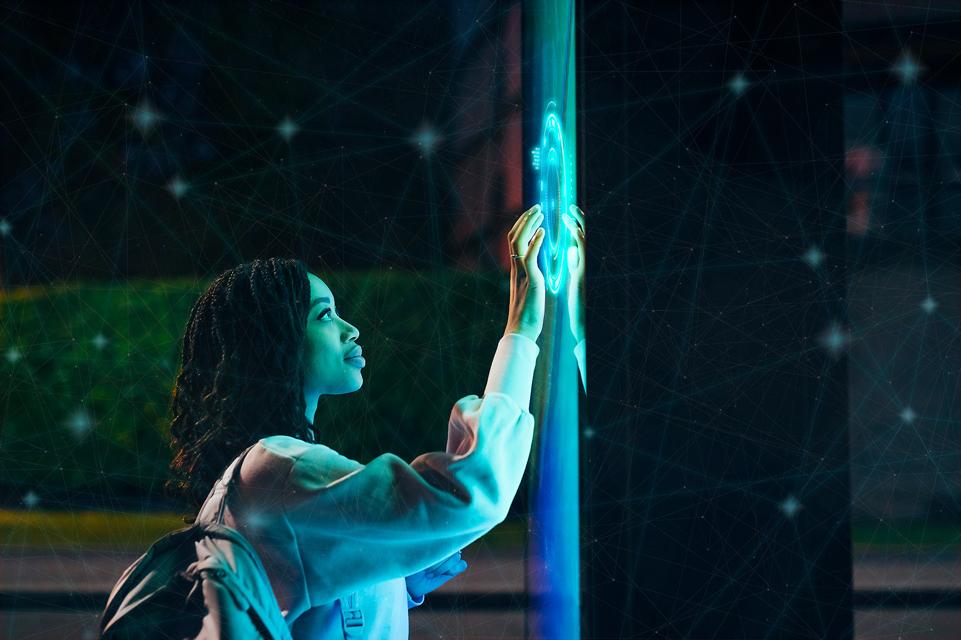young woman operating immersive digital interface, metaverse, virtual reality, westend61