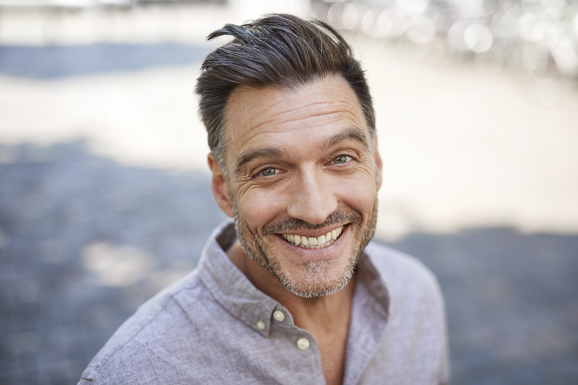 Stock Image, Royalty Free Photo, Portrait of laughing mature man with stubble