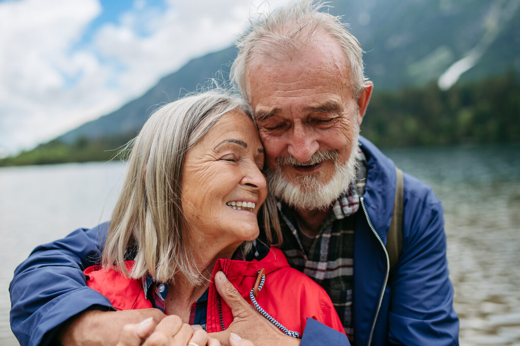 Portrait of beautiful active elderly couple hiking together in autumn mountains. Senior spouses on the vacation in the mountains celebrating anniversary. Senior tourists embrancing each other in front of lake.
Royalty free image