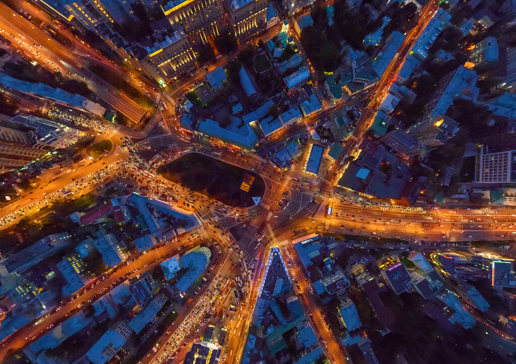 Aerial view above of Taganka Square in Moscow during the night, Russia Royalty free image Aerial view above of Taganka Square in Moscow during the night, Russia
Royalty free image