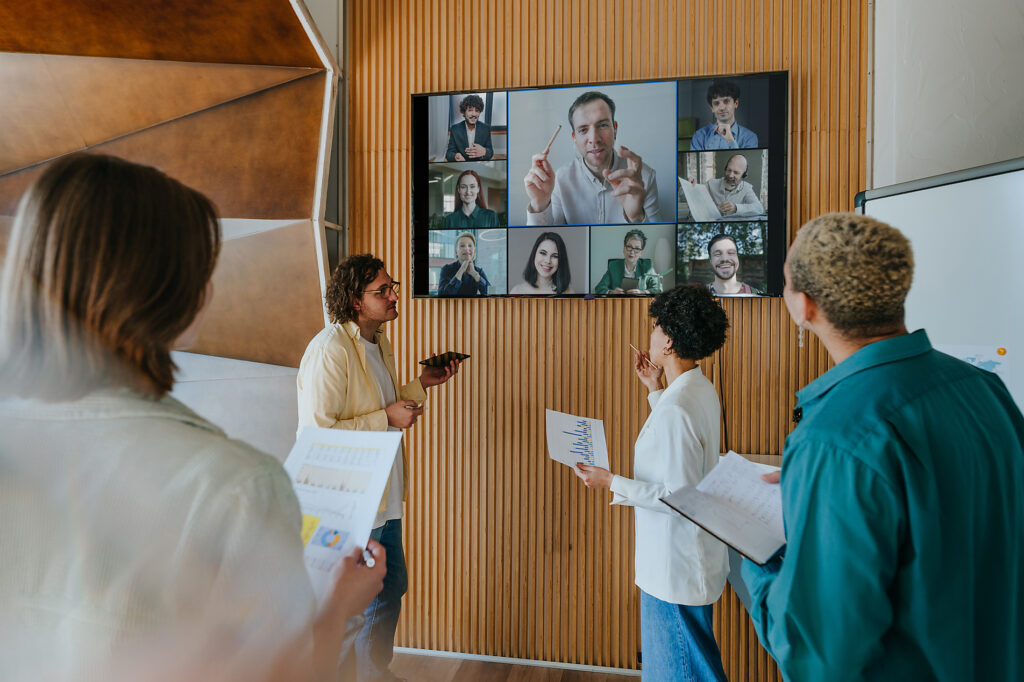 Business colleagues discussing presentation on video call in office
Royalty-free image