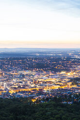 Germany, lighted city view of Stuttgart at twilight - WDF04042